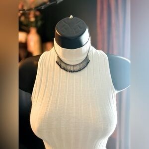 Black fringed choker necklace